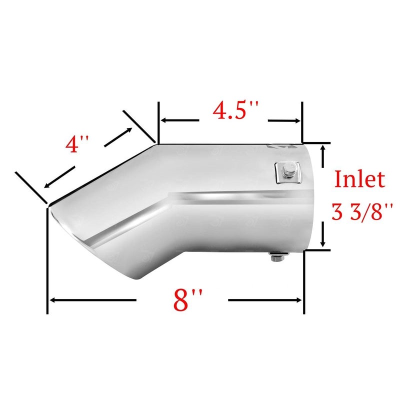 TriTrust Exhaust Tip, 2.75-3 inch inlet adjustable, 3.5'' Outlet 8'' Long Muffler Tip, Chrome Stainless Steel Truck Car Turn Down Tail Tip, Clamp On Tailpipe - Image 2